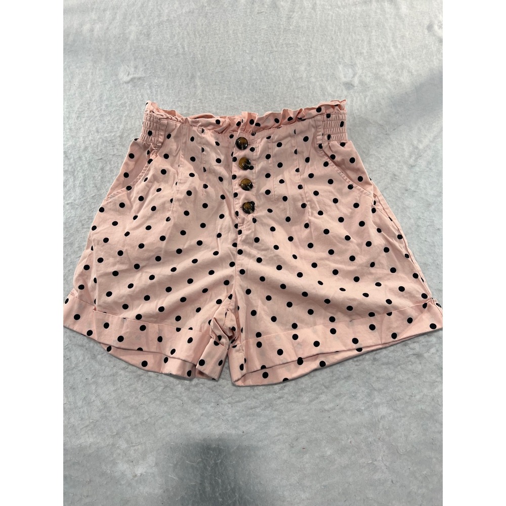Who What Wear Pink Polka Dot Paperbag Waist Shorts Size 6 Button Fly Cotton